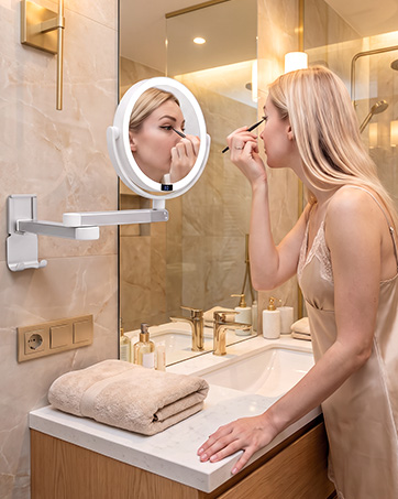 SANYCASA Travel Makeup Mirror with Lights 10X/1X, Rechargeable Magnifying Mirror with Smart Batte...