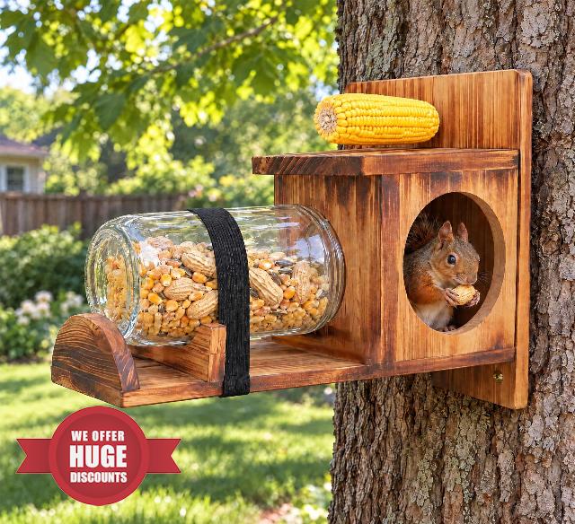 Wood Squirrel Feeder Outdoor