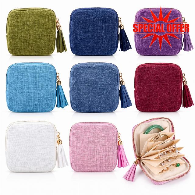 Hsei 8 Pack Small Travel Jewelry Case Bulk for Women 6 layer 8 Colors                                                          Mini Jewelry Organizer