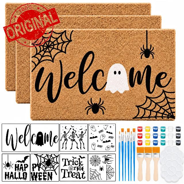 3 Pack Halloween Plain Door Mat for Painting Kit