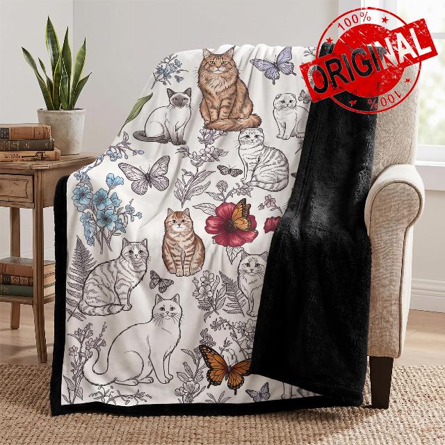 Coloring Blanket for Adults Kids Cat Floral Doodle Blanket with Markers                                                          50"x60"