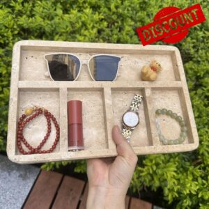 Luxury 100% Natural Marble Vanity Tray Genuine Stone Decorative Tray                                                          Multi-Compartment Stone Catchall Organizer