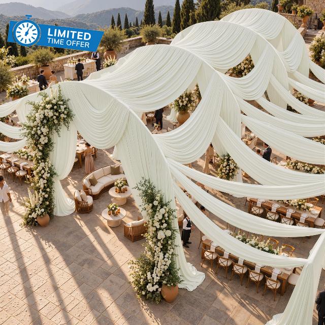 2 Panels 5x50ft Ivory Ceiling Drapes for Wedding Parties