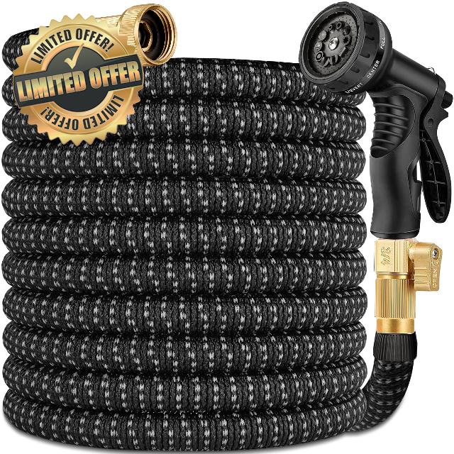 100 ft Expandable Garden Hose - All New 2026 Retractable Water Hose with 3/4" Solid Brass Fittings