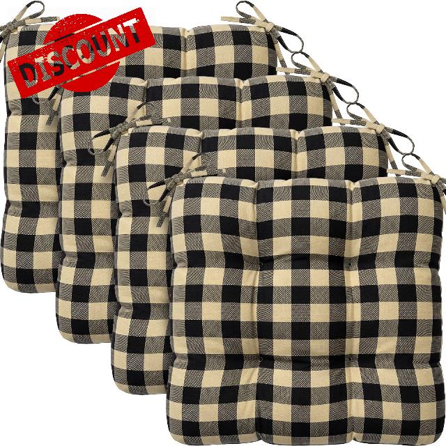 Geetery 4 Pack Vintage Black and Cream Chair Cushions for Kitchen