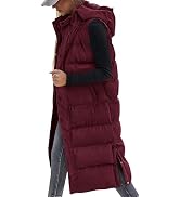 BTFBM Long Puffer Vest Women Quilted Hooded Button Down Zip Up Sleeveless Vests Outerwear Padded ...