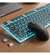 Wireless Keyboard and Mouse Combo, White Backlit, Rechargeable - White | Light-Up Letters, Full S...