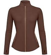 UOUA Women Workout Jacket Golden Full Zip Up Athletic Yoga Tops | Buttery Soft Stretch Fabric, Fl...
