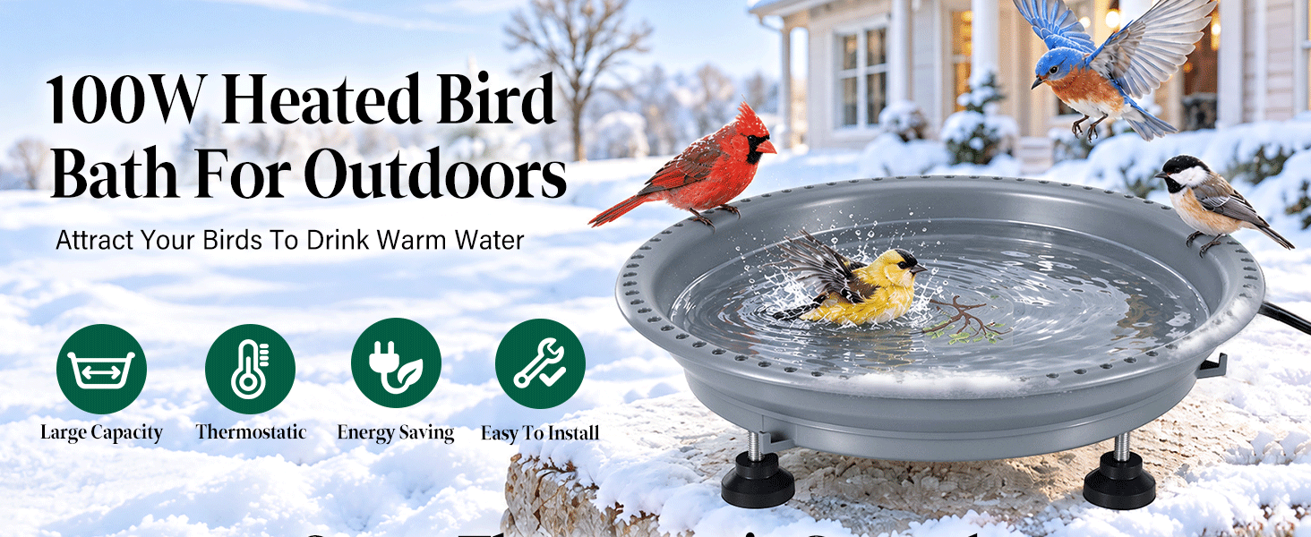 100W Heated bird bath