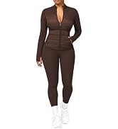 UOUA Womens 2 Piece Outfits Workout Sets Running Jacket Yoga Leggings | Lightweight Soft Fleece L...