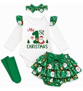 JiAmy Baby Girls My 1st Christmas Outfit 4-Piece Romper Skirt Set 0-18M