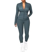 UOUA Womens 2 Piece Outfits Workout Sets Running Jacket Yoga Leggings | Lightweight Soft Fleece L...