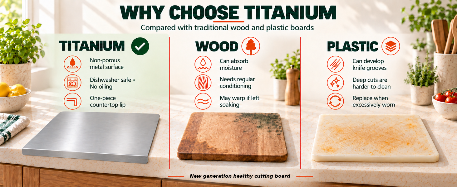 Titanium Cutting Board With Lip, 100% Pure Titanium Cutting Boards for Kitchen Non-Toxic