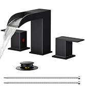 FORIOUS Black Bathroom Faucets 3 Hole, Square 8 Inch Widespread Bathroom Sink Faucet Matte Black ...