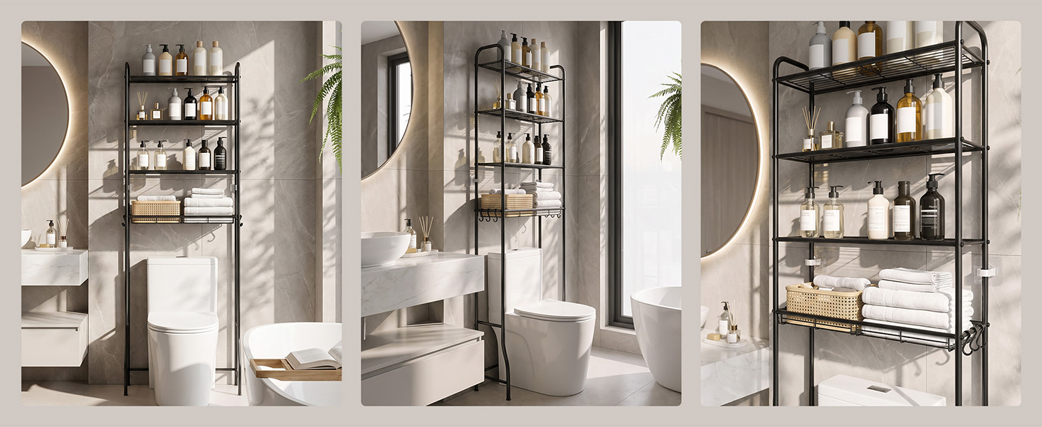 over the toilet storage cabinet shelf rack, black bathroom storage shelves,bathroom organizer