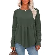 EXLURA Waffle Knit Long Sleeve Shirts for Womens Crewneck Loose Babydoll Tunic Tops Maternity Top...