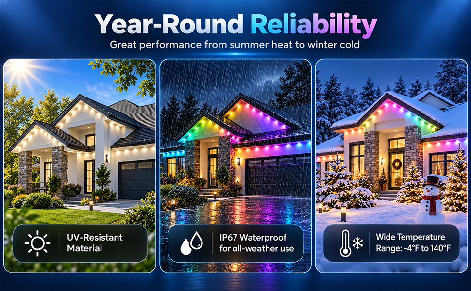 300ft Permanent Outdoor Lights Two control methods