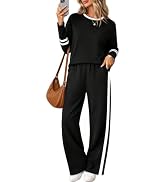 Yousify Lounge Sets for Women Matching Set 2 Piece Wide Leg Pants Outfits | Comfy Crewneck Long S...