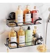 LEVERLOC Shower Caddy Suction Cup, 2 Pack suction shower shelf with Hooks & Soap holder, NO-Drill...