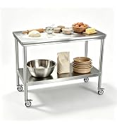 FITHOW 20"x40" Stainless Steel Prep Table with Wheels | 20" x 40" Rolling Work Table , Heavy Duty...