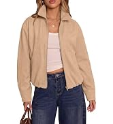luvamia Faux Suede Jackets for Women Oversized Fall Coats Cropped Outerwear | Zip Up, Long Sleeve...