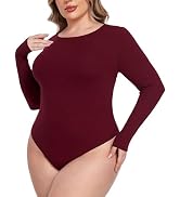 COOTRY Plus Size Crew Neck Bodysuits for Women Long Sleeve Body Suit Basic Slim Fit Bodysuit Leot...