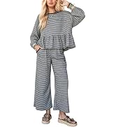 Ardrem Women Gingham 2 Piece Matching Set Plaid Lounge Outfits Pants Sets | Ruffle Hem, Long Slee...