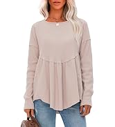 EXLURA Waffle Knit Long Sleeve Shirts for Womens Crewneck Loose Babydoll Tunic Tops Maternity Top...