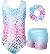 JiAmy Gymnastics Leotards for Girls Cross Back, Long Sleeve Sparkly Dance Biketards with Shorts B...