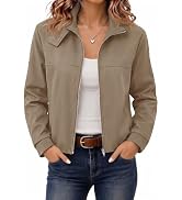 LOMON Stand Collar Jacket for Women Cropped Bomber Zip Up Coat Women Trendy | Side Pockets, Elast...