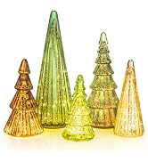 Glasseam 5 Pcs Colored Mercury Glass Christmas Tree with Light for Tabletop | Mercury Tabletop Xm...