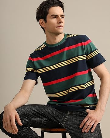VANLYTK Mens Polo Shirts Striped Cotton Moisture Wicking Classic Collared Casual Golf Shirts for Men