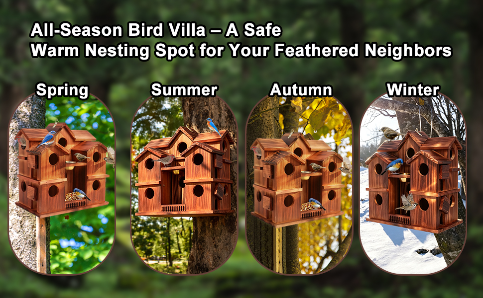 All-season outdoor wooden birdhouse for small birds