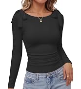 Chulianyouhuo Women Cute Tie Shoulder Ruched Tops Fall Long Sleeve T Shirts | Elegant Boat Neck, ...