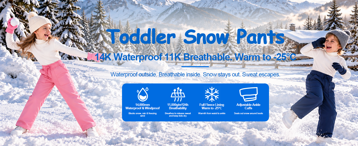 Dreammonkey 2T 3T 4T 5T Toddler Snow Pants Kids Fleece Ski Pants Waterproof