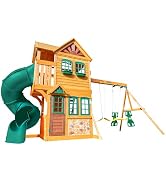 KidKraft Atlas Point Wooden Outdoor Swing Set/Playset with Kitchen, Slides and Glider