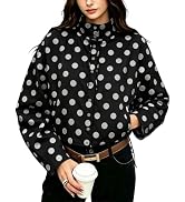 Vimida Women's Polka Dot Cropped Jacket Stand Collar Button Front Lightweight Outerwear with Pock...