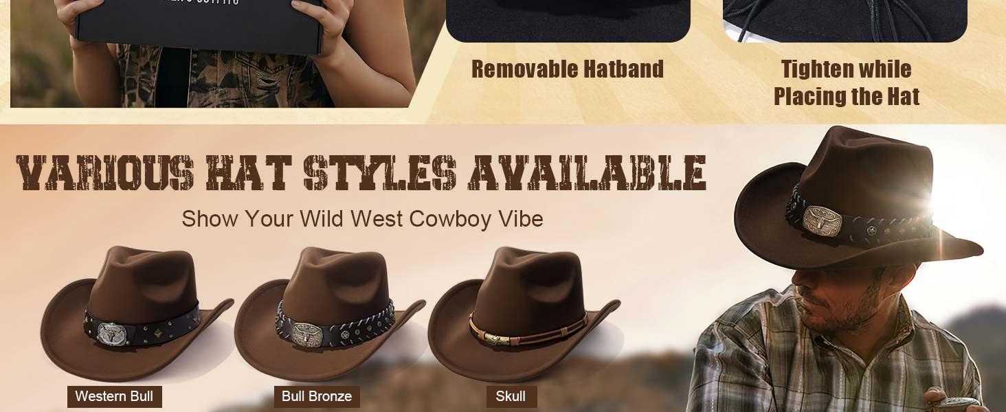 BELTROAD Cowboy Hat for Men Women, Western Cowboy Hats with Hat Box & Western Bracelets Unisex
