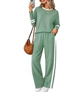 Yousify Lounge Sets for Women Matching Set 2 Piece Wide Leg Pants Outfits | Comfy Crewneck Long S...
