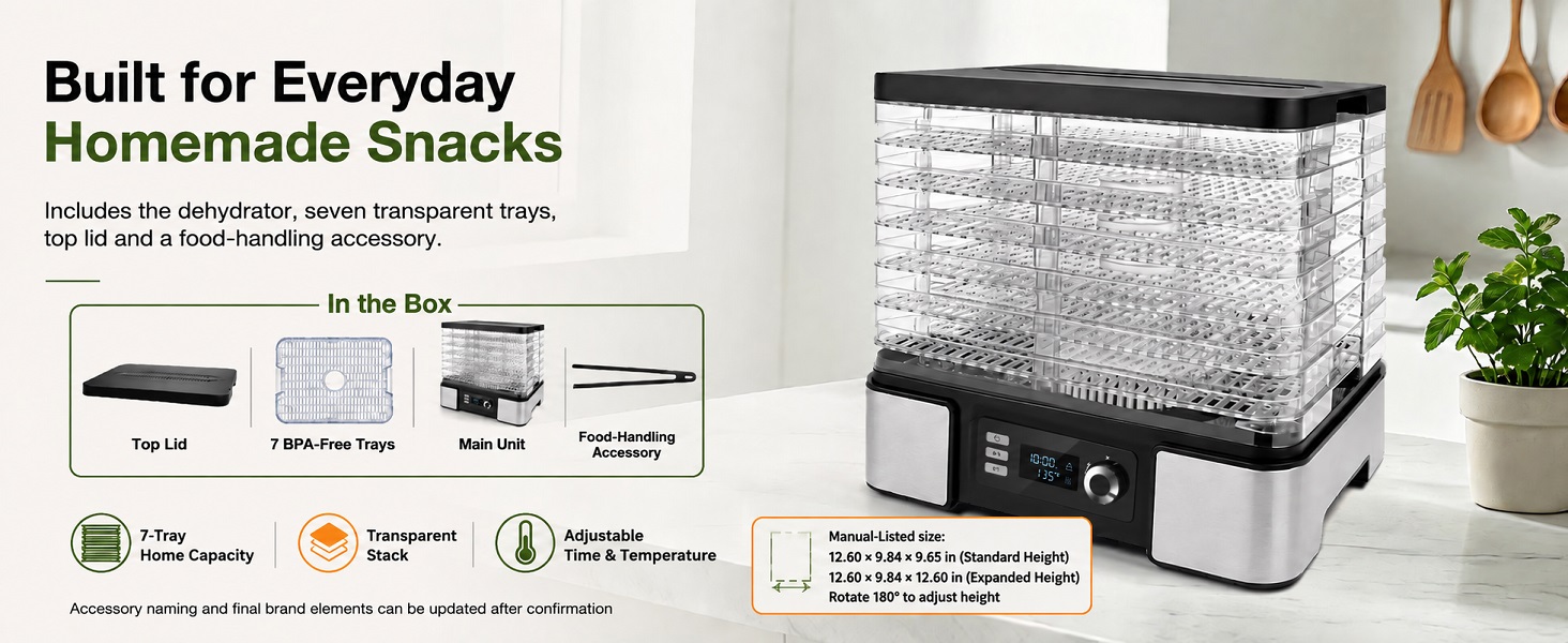 Home food dehydrator for beef jerky, dried fruit, vegetables, herbs and homemade snacks