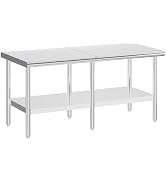 Jocisland 30" x 60" Stainless Steel Table for Prep & Work Adjustable Under Shelf and Feet, for Co...