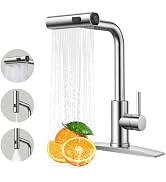 FORIOUS Kitchen Faucets, Brushed Nickel Kitchen Sink Faucet with Pull Down Sprayer, Commercial Ki...