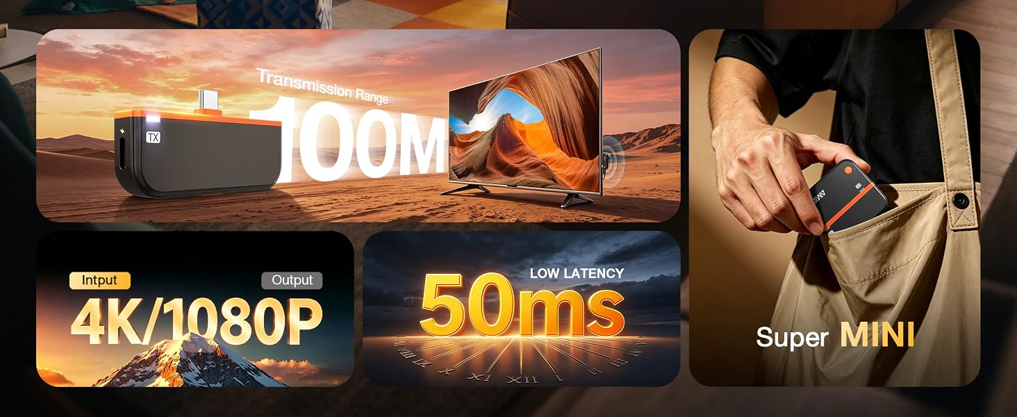 Dual-band, low latency, stable long-range HD. Compact, enjoy big-screen visuals anywhere.