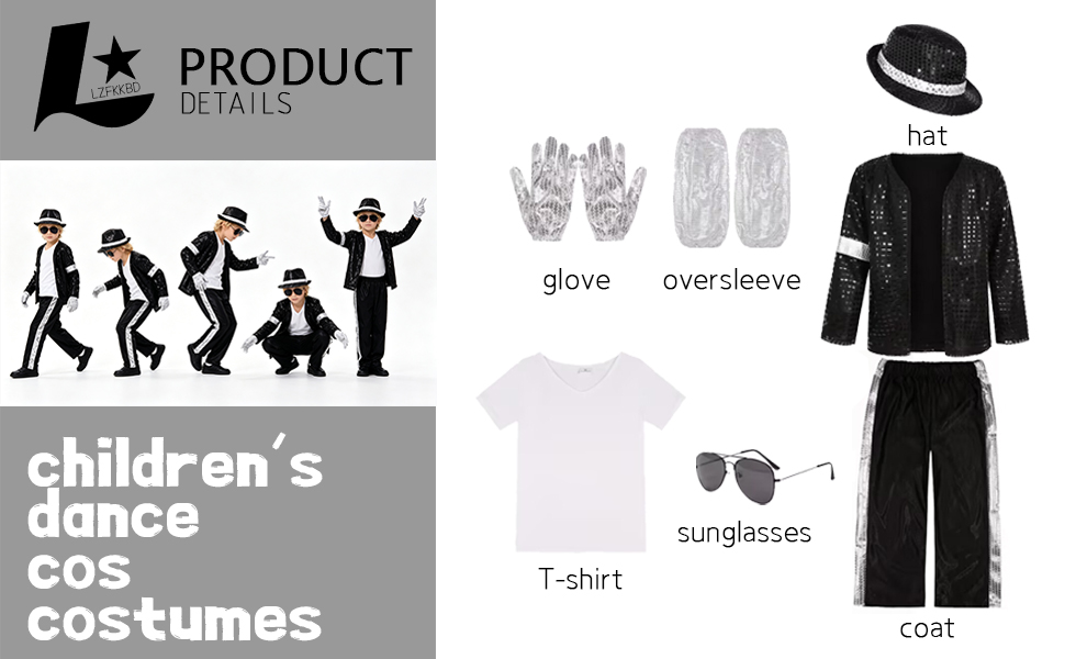 5PC Boys Halloween Costume Set Kids 80s 90s Pop Star Dance Disco Costume for Kids Stage Cosplay