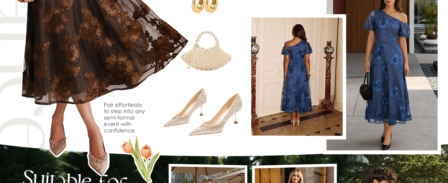 3D Floral Mesh Wedding Guest Dress