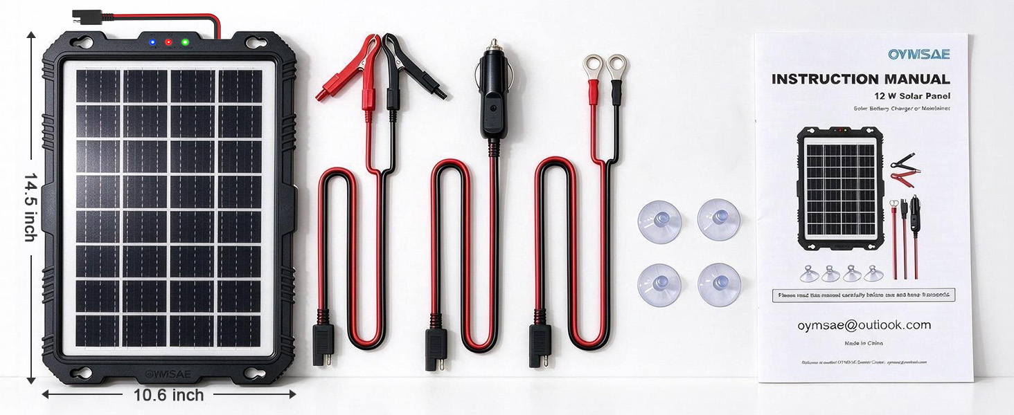 12W solar battery charger maintainer