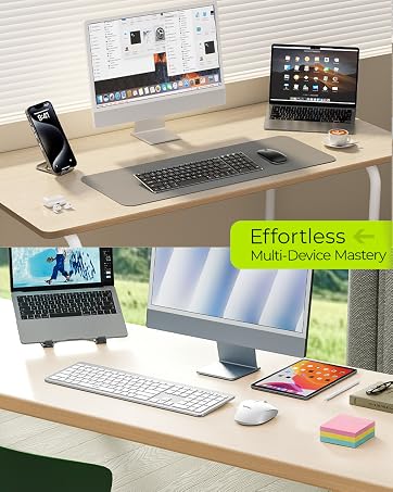 seenda SK64-3 Rechargeable Bluetooth Keyboard, 3-Device, White Silver | Connects to 3 devices, fu...