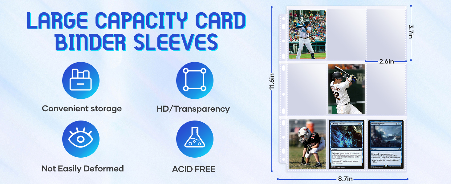 9 pockets per page trading card sleeve for double-sided display