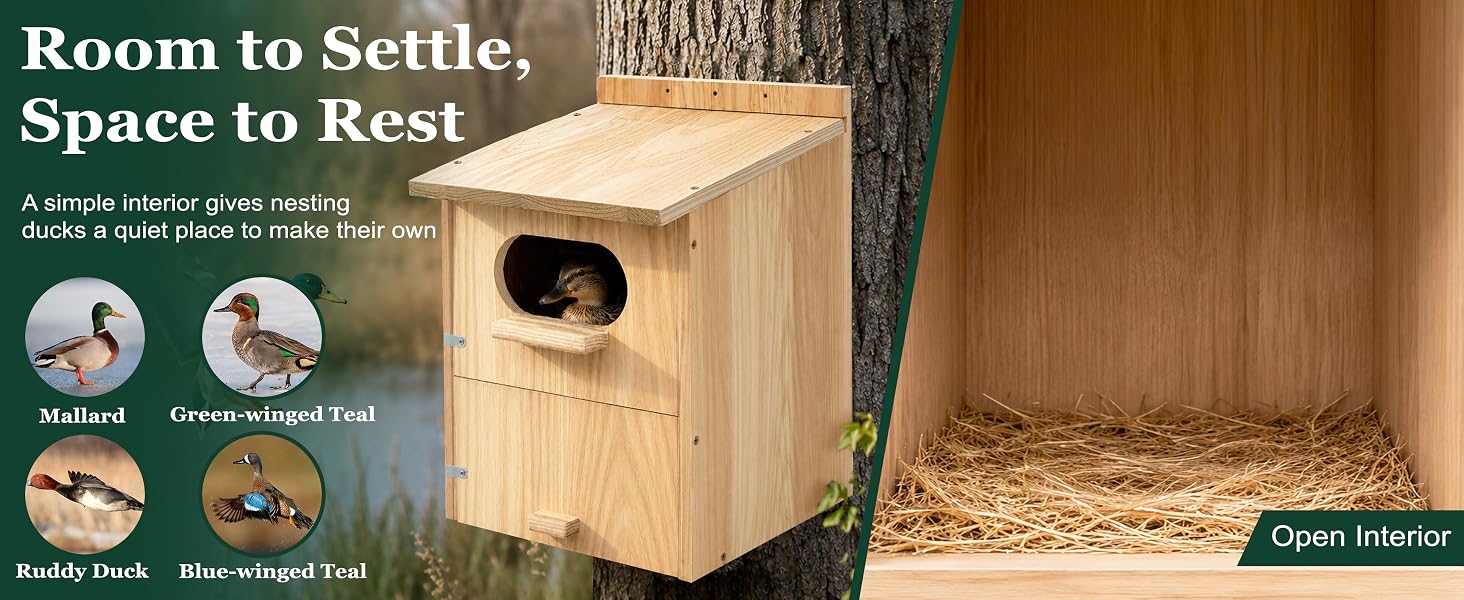 Wood Houses for Outside Duck Nesting Box Outdoor Shelter Backyard Ponds Wetlands Mallards Mergansers