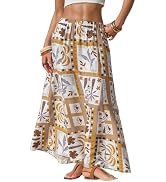 EXLURA Womens Summer Elastic Waist Floral Print Maxi Long Skirt Midi Flowy Skirt Spring Boho Beac...